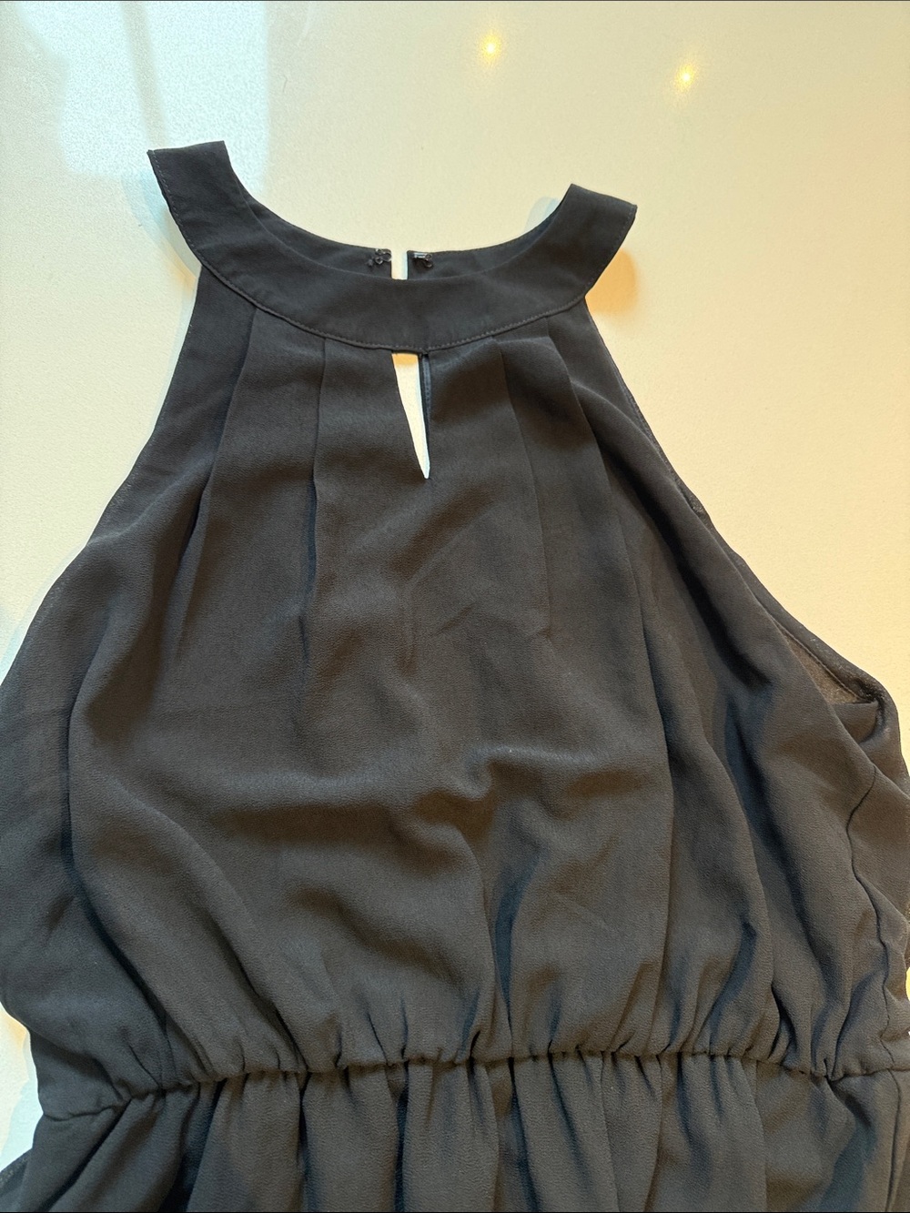 Ya Los Angeles Black Halter Mini Chiffon Dress, Elastic Waist, Size L - Picture 6 of 11